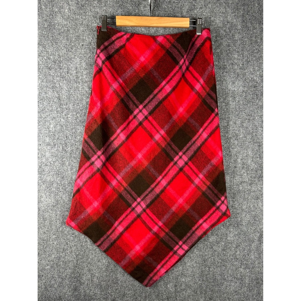French Connection Handkerchief Hem Skirt Womens 6 Red‎ Plaid Wool Blend Academic - Picture 7 of 7